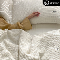 Nordic style high-grade waffle bed four-piece set cotton 100 quilt cover washed cotton sheet bedding set 4