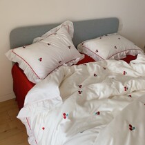 Soft cute 60 embroidered Lyocell Tencel four-piece set of Cherry Girl lace Tencel cool slippery single double bedding