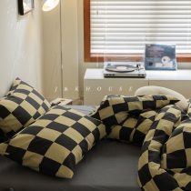 Checkered) Retro Mesh Red Chessboard Lattice Pure Cotton Mill Wool Four Pieces Warm And Thickened Single Double Bed Pint.