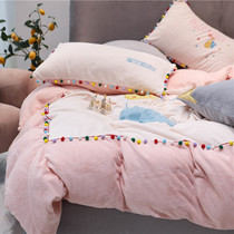 Cartoon milk velvet four-piece winter thickened warm pink can double double-sided velvet 1 5M bedding