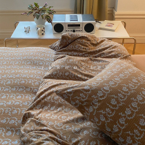 Retro) ancient wind A class of naked sleeping knit cotton pure cotton four sets of retro-printed pro-skin day family bed products spring and autumn