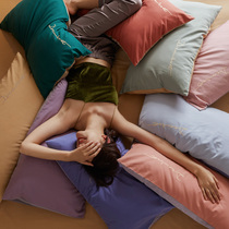 Pure cotton-A-class mashup embroidered pillowcase pairs of pieces ) autumn winter double color block warm-frosted plush bedding