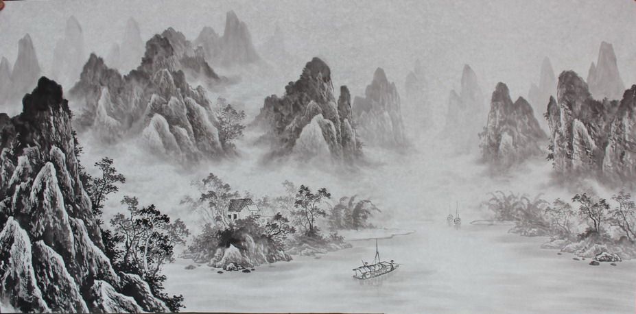 Ink ink painting Chinese painting pure hand - painted office living room four feet