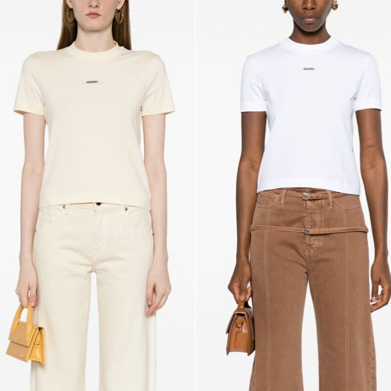 In-Stock Jacquemus French Niche Summer Letter Print Slim-Fit Short-Sleeve T-Shirt Round Neck Cropped Top for Women