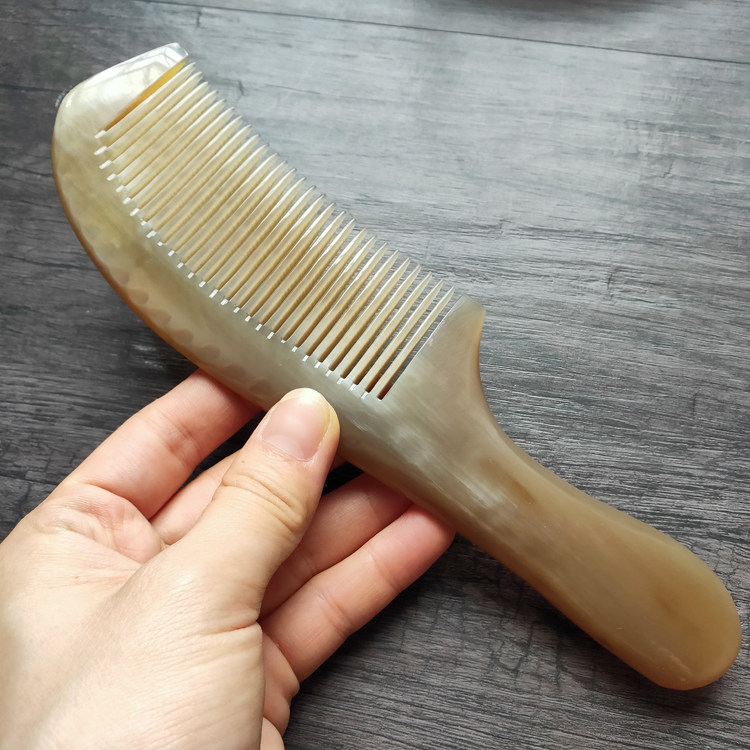 Seven gge old white water buffalo horn comb with excellent round handle massage comb Enlarged Comb Fine Teeth Straight Hair
