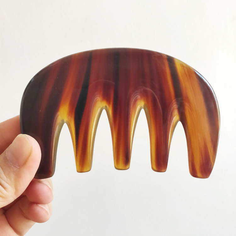 Seven grid thickened five-tooth meridian massage comb red and white buffalo horn comb head scalp scraping board