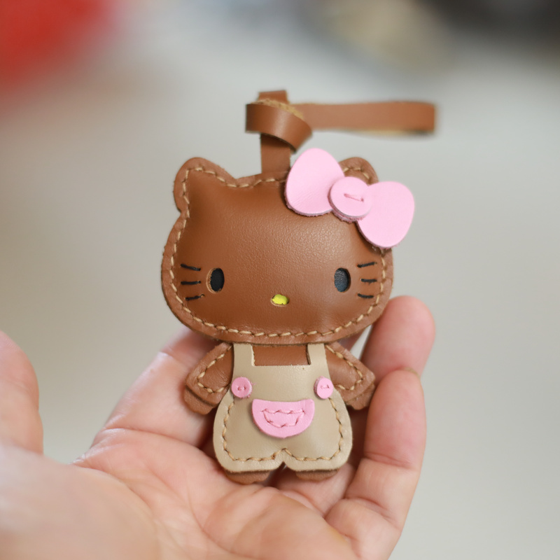 Black Leather Kitty Control Real Hello Kitty Genuine Leather Kt Cat Keychain Bag Pendant Accessory Handmade Jewelry Gift Black Leather Kitty Control Real Hello Kitty Genuine Leather Kt Cat Keychain Bag Pendant Accessory Handmade Jewelry Gift