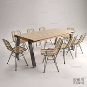 Bàn ăn và ghế gỗ nguyên khối kiểu Trung Quốc hiện đại kết hợp bàn ăn hình chữ nhật Zen hiện đại phòng ăn nhà hàng nội thất nhà hàng 694784 - Nội thất văn phòng