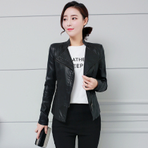Slim slim slim motorcycle leather clothing female spring and autumn 2021 New Korean version of Joker small jacket long sleeve short leather jacket tide
