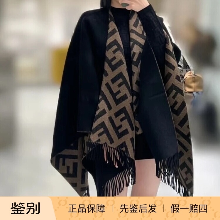 Fendi Ff Monogram Wool Cashmere Fringe Cape Autumn/Winter Coat Shawl for Women, Pre-Screened before Shipment Fendi Ff Monogram Wool Cashmere Fringe Cape Autumn/Winter Coat Shawl for Women, Pre-Screened before Shipment