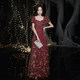 Wine red toast dress 2021 new high-end banquet sequined lace evening dress host performance fairy dress