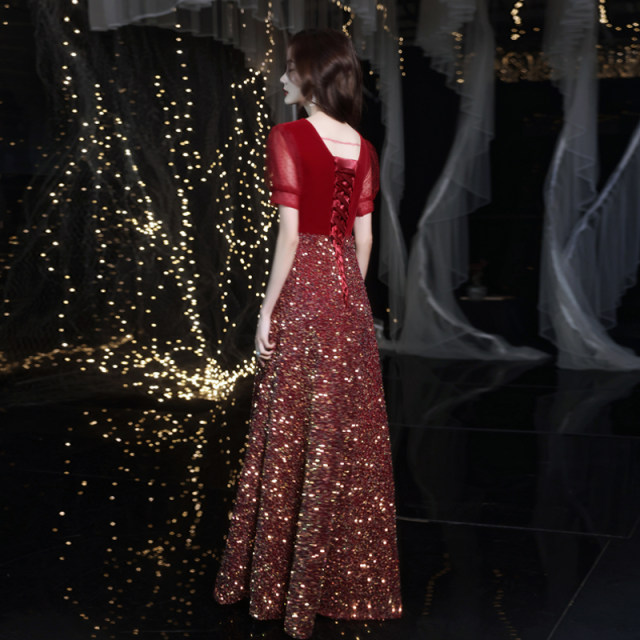 Toast clothing bride 2022 new autumn and winter wedding dress wine red light luxury dress skirt advanced sense evening dress female