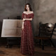 Wine red toast dress 2021 new high-end banquet sequined lace evening dress host performance fairy dress
