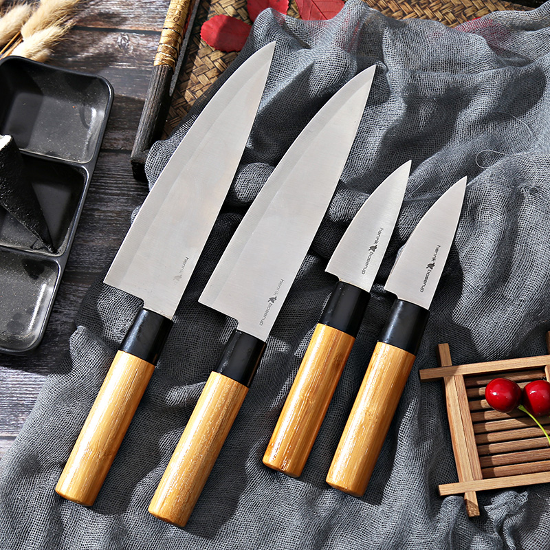 Japanese wooden shank fish head knife specialized in cutting salmon to sashi raw fish tablet cuisine sushi knife