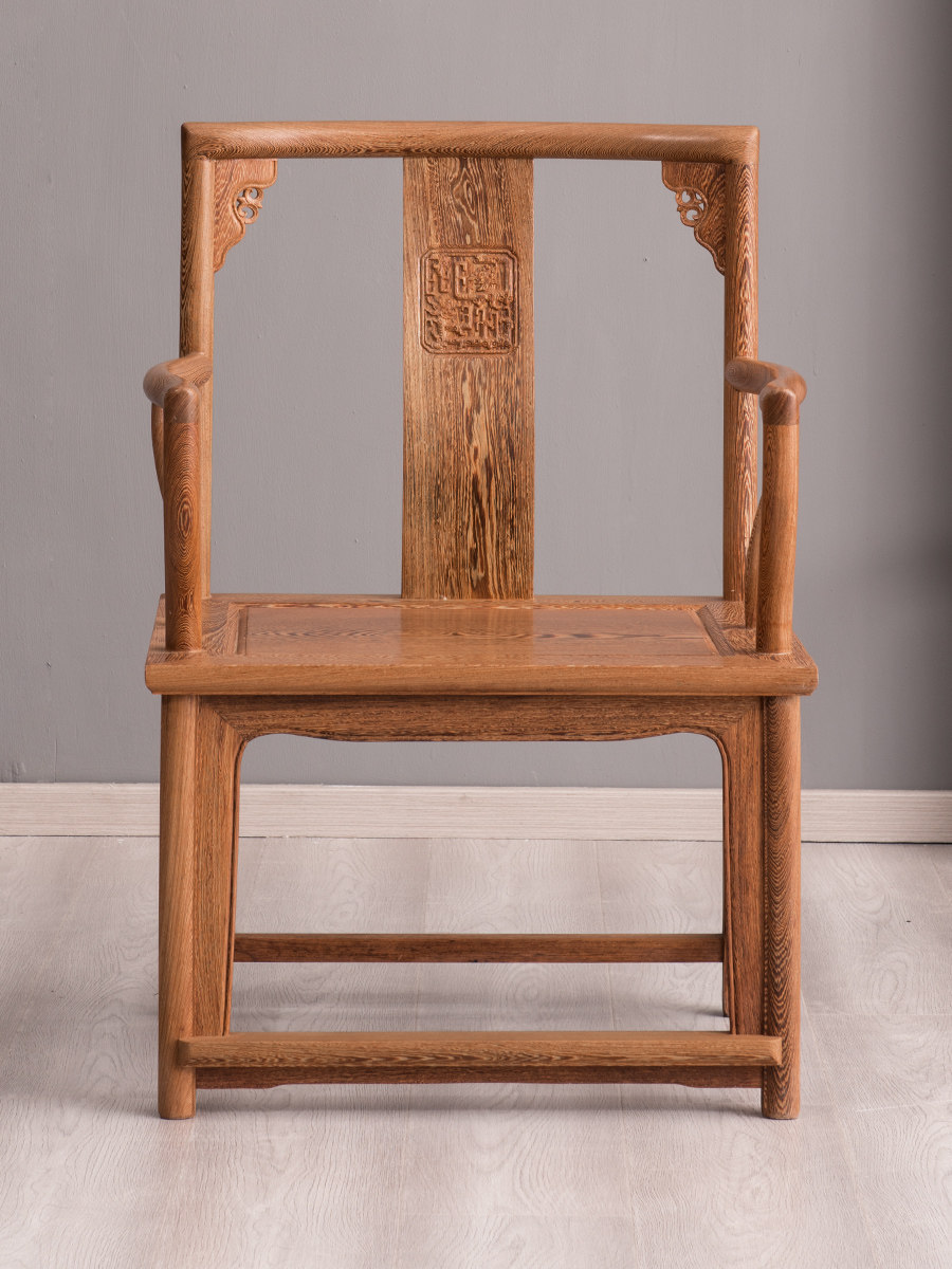 Qinfu Mahogany Furniture Chicken Wing Wood Nangong Chair Single Board Solid Wood Taishi Chair Chinese Official Hat Chair Leisure Antique Chair