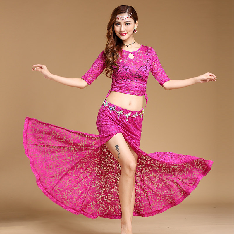 Belly dance outfit new lace 2020 belly leather dance rehearsal for spring and summer performance suit 740