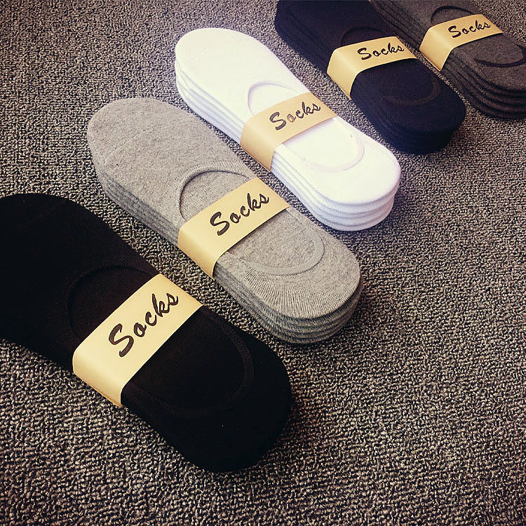 5 pairs of men's pure cotton invisible socks summer breathable pure black and white shallow mouth socks men's literary youth invisible socks