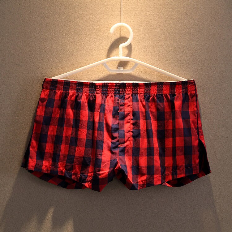 Men's home pants Aro pants All cotton Four corner briefs Literary grid Comfort Casual Tide Male Shorts Head