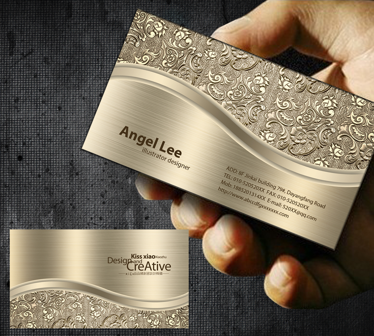 Business card production printing custom luxury gold design brushed metal high-grade gold silver imitation bump Q006
