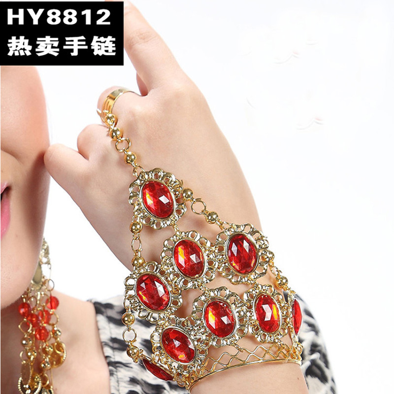Belly Leather Dance Accessories Golden Diamond Handmade Indian Dance Costume Performance Hand Ring Qiankuanyin Hand Ring Performance Handmade Accessories