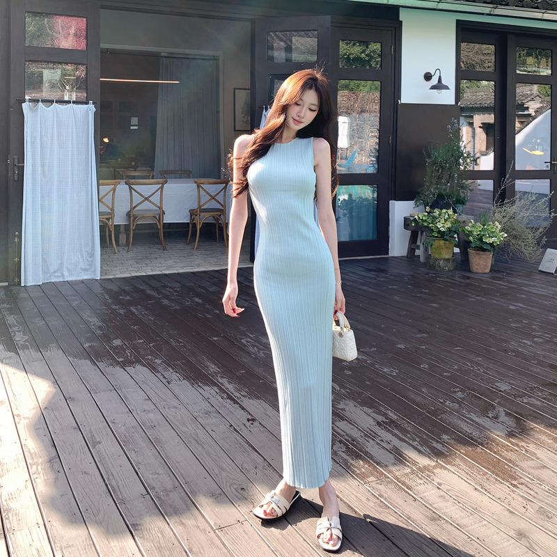 Solo Explosive~ as Gentle as Jade~ Sleeveless Knitted Dress for Women, Spring and Summer, Slim Fit, Elegant, Bodycon Tank Top Long Dress