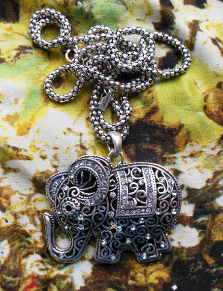 Indian Rare Black Gold Handmade Elephant Necklace Hanging Chain Sweater Chain