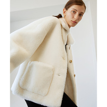 Roselingling Australian sheep shearing coat Womens large granular velvet jacket Environmental protection stand-up collar medium-length wool coat