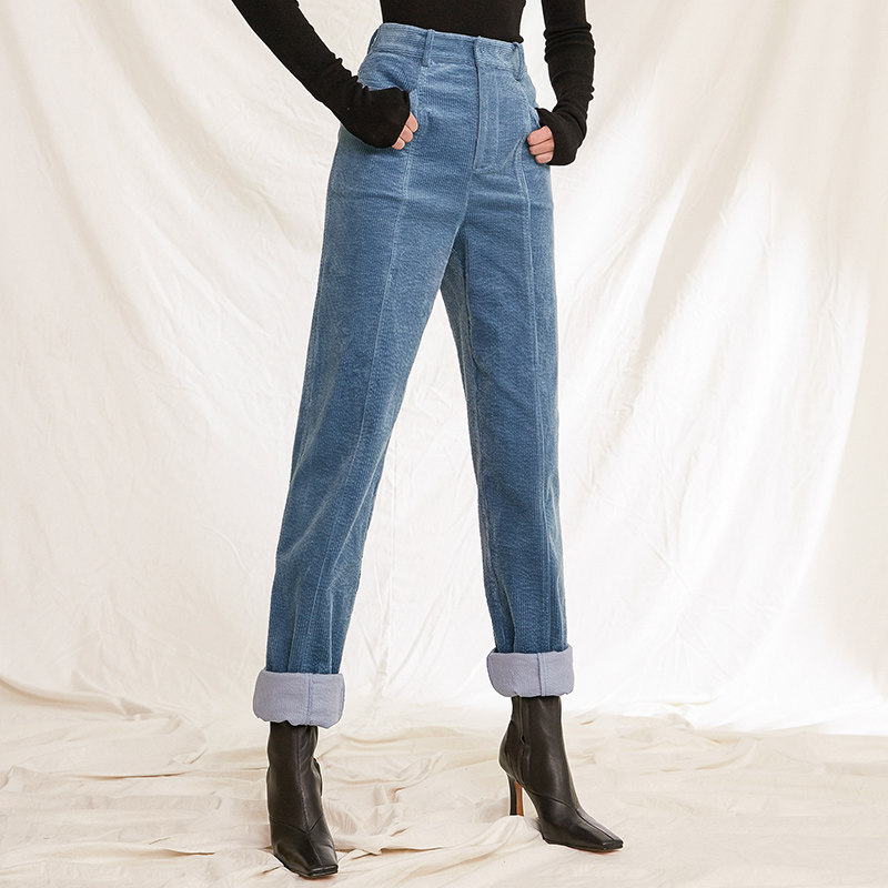 Roselingling thin retro comfort good to wear high-waisted micro-elastic environmental protection corduroy tapered pants spring women