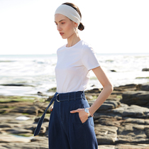  RoseLingLing short-sleeved womens summer all-match combed cotton cross tooth strip round neck slim retro T-shirt