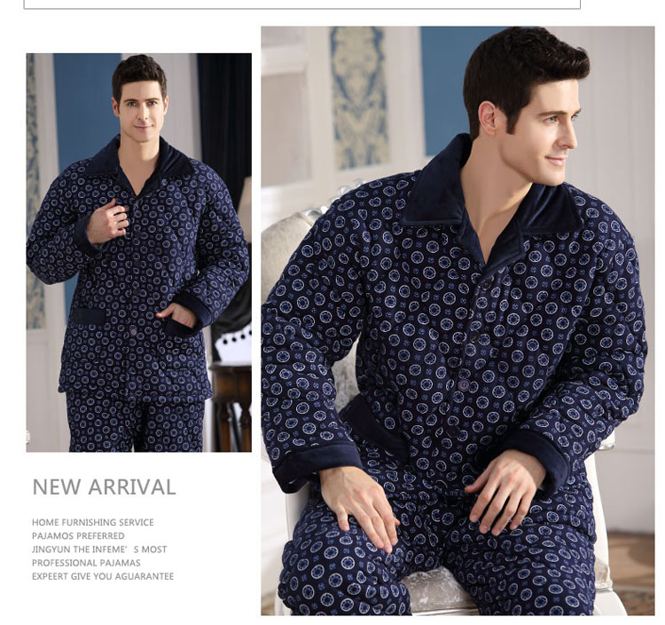 Mùa thu và mùa đông dày áo len đan ấm áp cho nam bộ đồ ngủ bên trong và bên ngoài chất liệu cotton Bộ đồ nam XL phục vụ tại nhà đồ lót basic