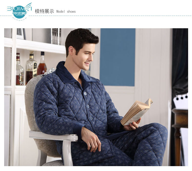 Mùa thu và mùa đông dày áo len đan ấm áp cho nam bộ đồ ngủ bên trong và bên ngoài chất liệu cotton Bộ đồ nam XL phục vụ tại nhà đồ lót basic