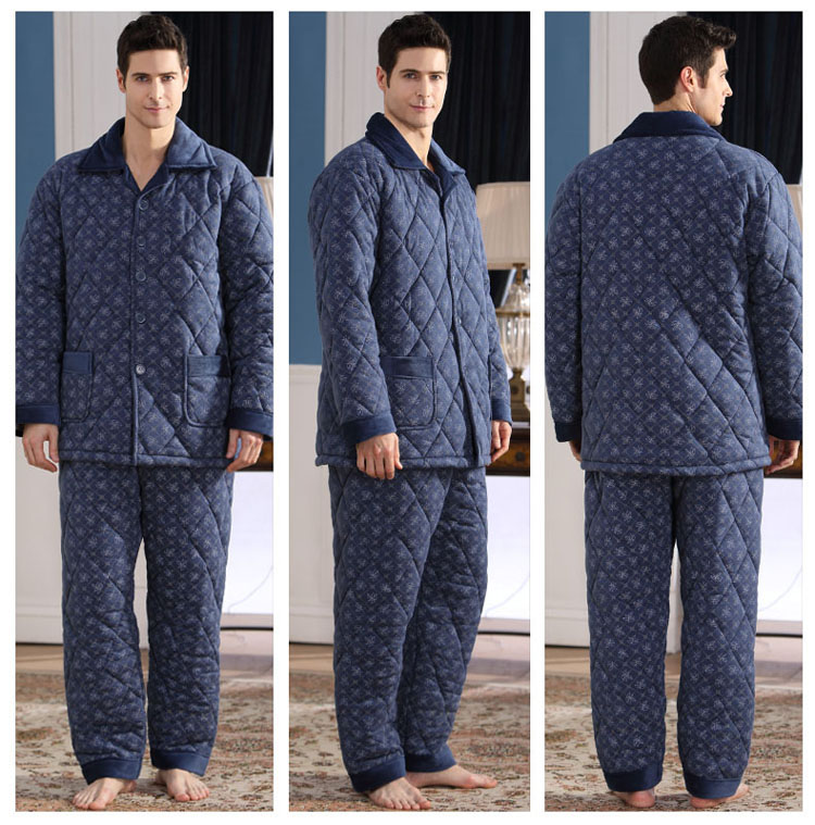 Mùa thu và mùa đông dày áo len đan ấm áp cho nam bộ đồ ngủ bên trong và bên ngoài chất liệu cotton Bộ đồ nam XL phục vụ tại nhà đồ lót basic