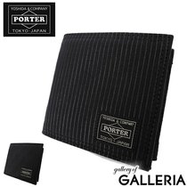 Japanese porter Yoshida Nissan Mens Black Canvas Striped Short Two-fold Wallet 650-08615