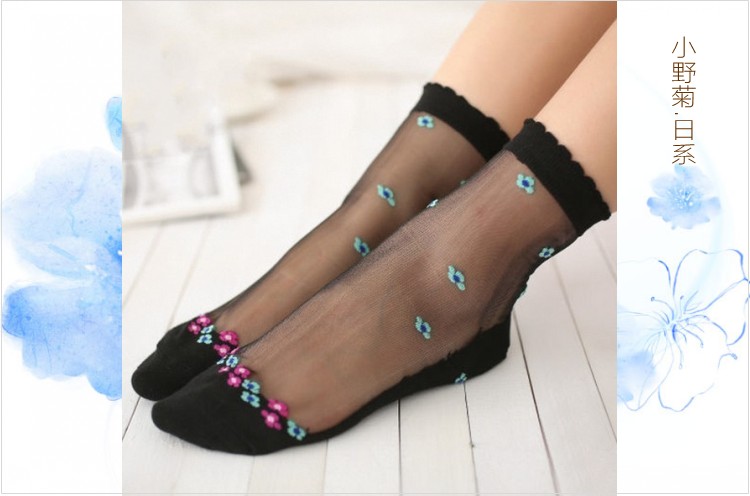 Vớ đen mới hoa cotton vớ ngắn chống trơn móc móc thủy tinh pha lê Nhật Bản và thời trang Hàn Quốc 6 đôi các loai tat dep