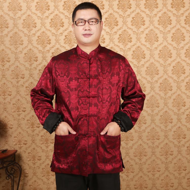 Áo sơ mi nam trung niên và nam 2018 thu đông mới tay dài hai mặt lụa Trung Quốc trang phục bố bộ thổ cẩm