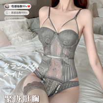 Mu sexy body thin sculpting vest black sling stockings hollow gathering bra transparent tights