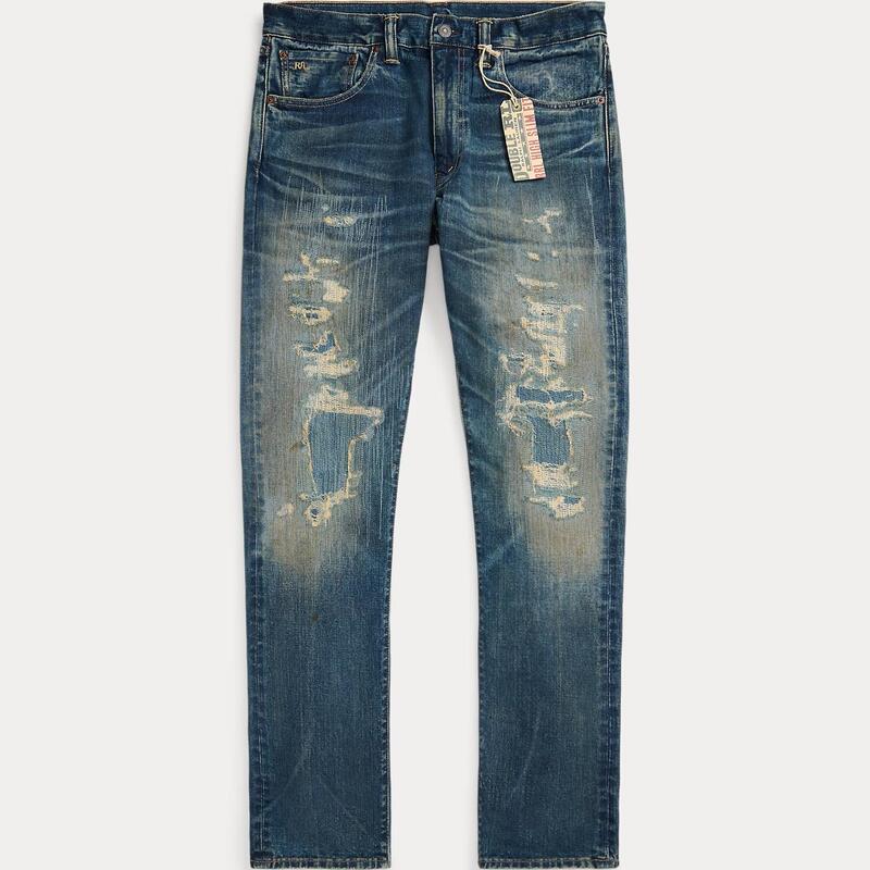 Rrl High Slim Brannon Repaired Jean Washed Patch Distressed High-Waisted Jeans Rrl High Slim Brannon Repaired Jean Washed Patch Distressed High-Waisted Jeans
