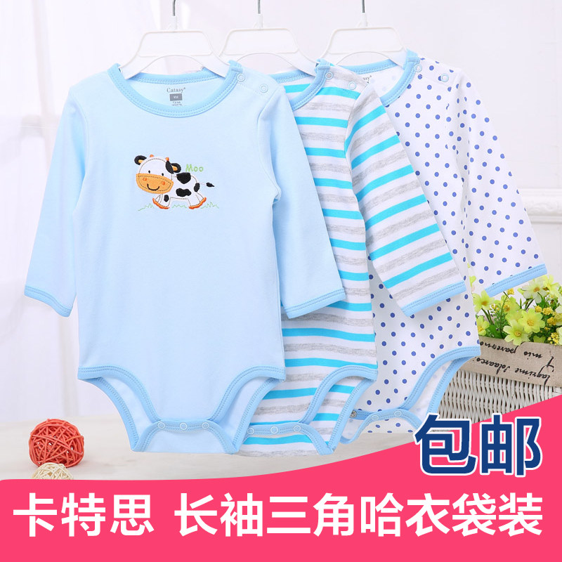 Cates long-sleeved triangle romper three-piece suit baby romper male baby clothes one-piece underwear 240016