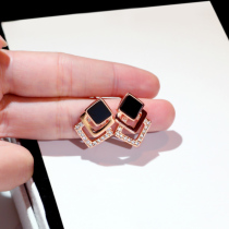 Earrings 2021 New Tide Simple personality small sterling silver black earrings female temperament Korean fashion earrings