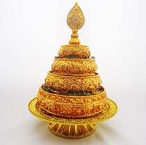 Tantric high-quality gold-plated copper mandala plate (large size) with four additional practices mandala plate for mandala with tray