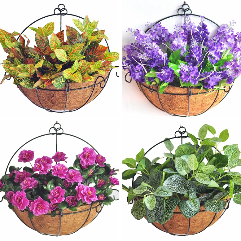 Wall hanging flower basket simulation flower set hanging wall hanging wall plastic fake flower indoor and outdoor wall school decoration flowers