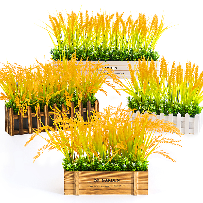Barley Pendulum Fake Flowers Potted Plant Simulation Bouquet Living-room Fence Plastic Flower Hotel Shop Window Wheat Ear Dry Flower Decoration Flowers