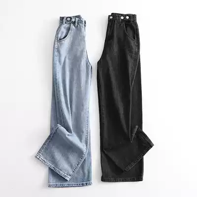 Domestic single retro Hyun-ya style quickly take away its temperament commuter high-waist multi-buckle straight wide-leg jeans