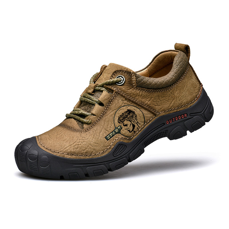 Paul Camel Men's Spring and Autumn Leather Casual Leather Shoes Cowhide Soft Bottom Non-slip Outdoor Hiking Shoes Thick Bottom