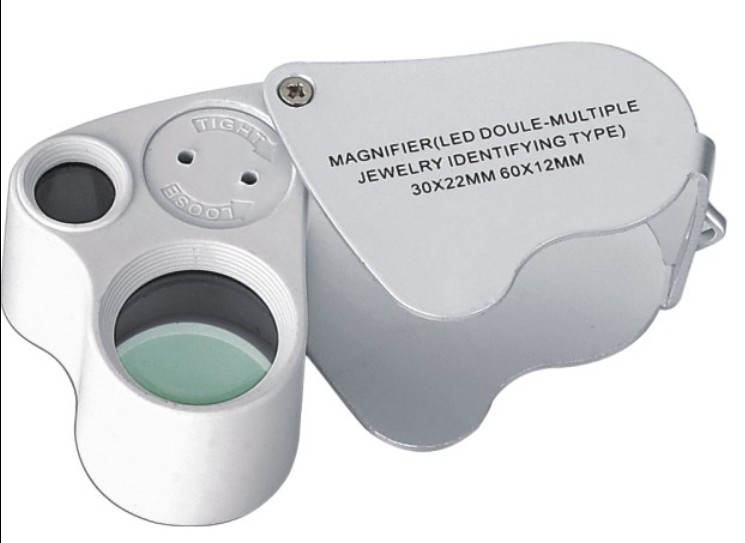 9889 Portable jewelry Identification with LED Light 30x metal handheld Magnifying glass with light 10x 20x high definition