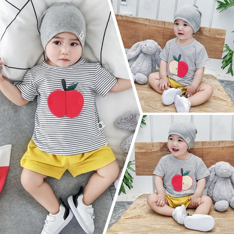 Newborn fashion brand clothing Year-old baby short-sleeved T-shirt Baby clothes Summer thin out casual top ins