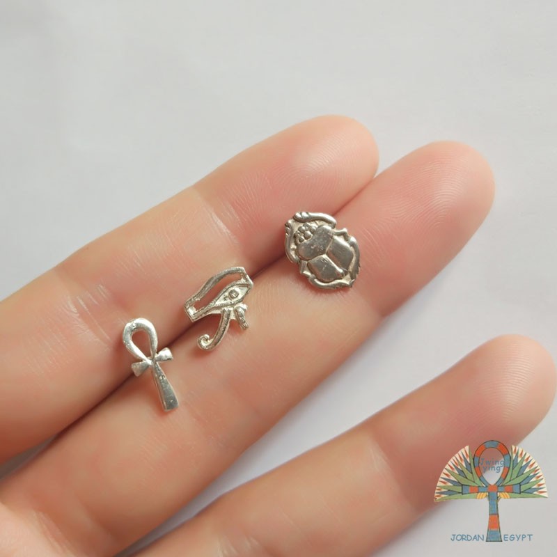 Imported ancient Egyptian wind ornaments Sleeping Lotus Lotus Lotus Eyes Sacred Beetle Ear-Ears Needle Silver Accessories