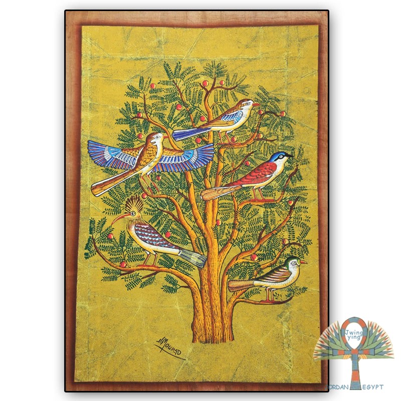 Egypt Import Spray Painting Life Tree Plant Flowers Small Bird Living Room Home Handmade Natural Sagrass Paper Painting Without Frame