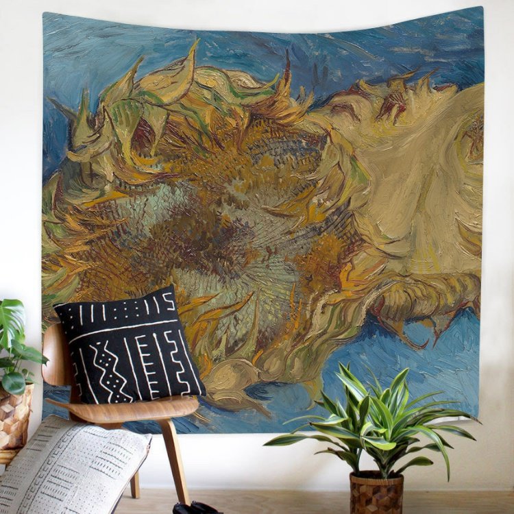 Van Gogh cổ điển sơn dầu trang trí tường lưới đỏ treo vải tường tấm thảm vải nền khăn trải bàn phân vùng rèm vải tường tấm vải treo tường
