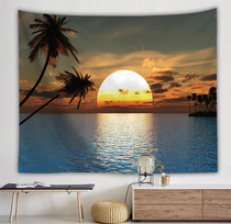 Nordic INS coconut sunset wall decoration tapestry Living room dormitory live background cloth Partition curtain wall cloth hanging painting